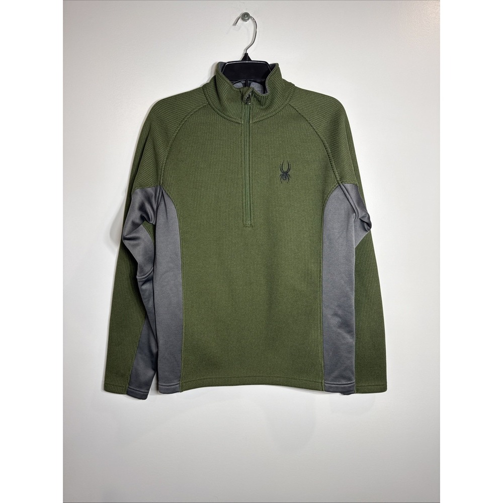 SPYDER HEAVYWEIGHT Half-Zip Sweater Men Sz Small Army Green‎ Fleece Lined